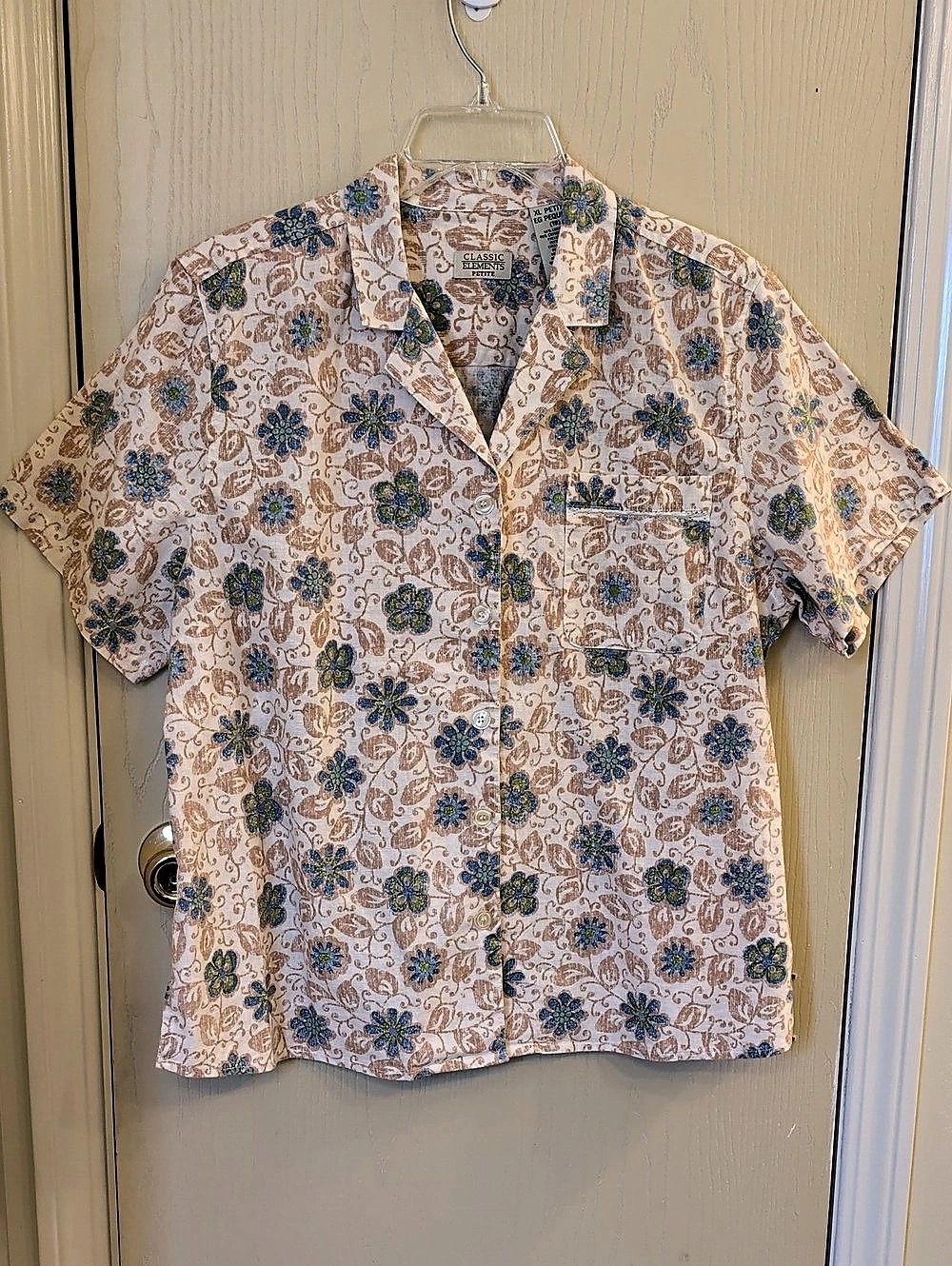 Classic Elements Petite Floral Linen Blend Button Down Top Petite XL 18